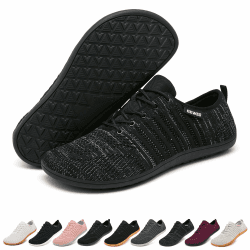 Geweo Barfußschuhe Damen Herren Bequeme Minimalistische Barfuss Schuhe Sneaker Leichte Weite Zehenschuhe Fitnessschuhe Traillaufschuhe Zero Drop Walking Schuhe Atmungsaktiv Unisex 37-47EU 45 EU Mode Schwarzgrau
