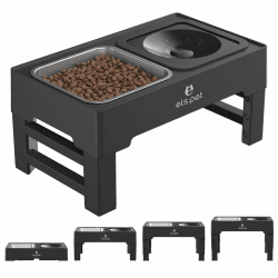 ELS PET Faltbarer Hundenapf: 2-in-1 Auslaufsicher Wassernapf mit Edelstahl Futternapf, 4 Höhenverstellbarer Napfständer für Große Mittelgroße Kleine Hunde, Idee für Innen & Draußen & Auto Schwarz-Edelstahl Napf