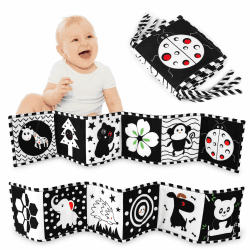 Vicloon Black & White Stoff-Buch,Bilderbuch aus Stoff,Baby Spielzeug 0 6 Monate,Wahrnehmungs-Lernspielzeug,Geschenke für Babys -Tierstil Black & Whitetierstil
