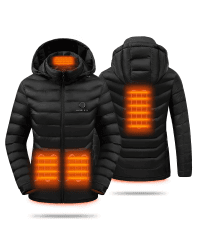 HEWINZE Beheizbare Jacke mit kapuze,Warme Pufferjacke mit akku 5V 10000mAh,Winterjacke für Outdoor Wandern Jagd Motorrad Camping XL 7.4v Damen