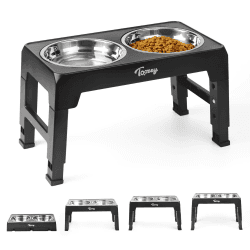 Toozey Hundenapf höhenverstellbar, Hunde Futterstation mit 2X 1200ml Edelstahlnäpfen, Hundenapf für mittlere & große Hunde，4 Höhenverstellbar Futternapf, Schwarz