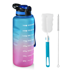 1.5 L Trinkflasche, BPA-freies Tritan-Material 1500 ml Große Sportwasserflasche mit Trinkhalm und Zeitmarkierung, für Sport, Fitness, Laufen, Wandern - Spülmaschinenfest(Blau / Lila)
