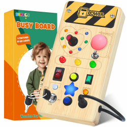 Montessori Busy Board - Montessori Spielzeug ab 1 Jahr Holzspielzeug mit 8 Schalter 15 LED-Leuchten Activity Board Motorikspielzeug Lernspielzeug für Babys Kleinkinder Jungen Mädchen ab 1 2 3 4 jahre