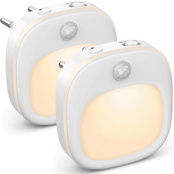 Nachtlicht Steckdose mit Bewegungsmelder, [2 Stück] LED Nachtlicht Kinder mit 3 Farbtemperatur (Warmweiß/Kühles/Warm), 15%-100% Dimmung, Nachtlicht mit Dämmerungssensor für Kinderzimmer/Treppen/Flur
