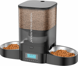 honeyguaridan Futterautomat Katze 2 näpfe, Gleichmäßig Verteilung Katzenfutter Automat, 3.5L Timer Futterspender im Gesamtdichtungsdesign, Edelstahlschüssel, 10s Sprachaufzeichnung,1-6 Mahlzeiten/Tag Schwarz SSB 3.5L