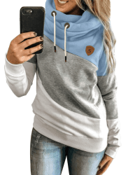 Dokotoo Damen Kapuzenpullover Stehkragen Hoodie Pullover Farbblock Sweatshirt Langarmshirt Oberteile für Herbst Winter S-3XL