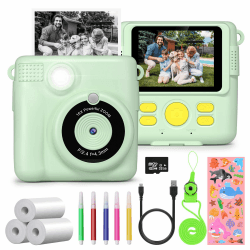 Kinderkamera Sofortbildkamera, GREENKINDER 1080P 2,4 Zoll Bildschirm Sofortbildkamera Kinder mit Druckpapier & 32GB TF Karte, Digitalkamera Kinder mit Farbigen Stiften Geschenk für Kinder 3-12 Jahre