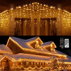 Qedertek Eisregen Lichterkette Außen 10.8M 432 LED Warmweiß Lichtervorhang Weihnachtsbeleuchtung mit Fernbedienung, Timer, 8 Modi, Wasserdicht Eiszapfen Lichterkette für Balkon Geländer Weihnachtsdeko 10.8m-warmweiß Transparente