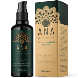 EINFÜHRUNGSPREIS - BIO Retinol Serum Hochdosiert –100ml -Vegan –Hochdosiertes Retinol + Hanfsamenöl - Strahlende, Ebenmäßige Haut – Anti Aging für das Gesicht –ANA Naturkosmetik Made in Germany 100 ml (1er Pack)