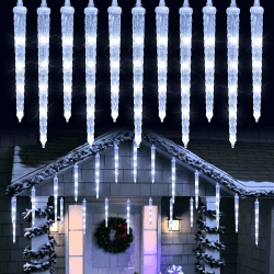 Joomer Eiszapfen Lichterkette Außen, 90 LED 20 Eiszapfen Weiß Weihnachtsbeleuchtung Outdoor 4M 8 Modi Wasserdicht Weihnachten Eisregen Lichterkette Strombetrieben mit Timer für Innen Fenster Deko 90led Weiß
