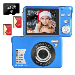 Mini Digitalkamera Kompakt 2,7K 48MP mit 16X Zoom für Kinder, Jugendliche, Kinder, Anfängerkameras mit 32GB SD Karte und 2 Batterien DC9BU