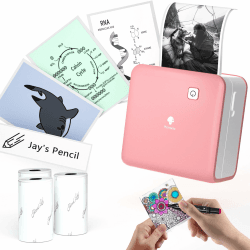 Phomemo M02 Pro Mini Drucker für Smartphone,300 DPI Tragbarer Thermodrucker Bluetooth Sticker Drucker Taschendrucker mit 3 Papierrollen, Geeignet für Studiennotizen, Fotos, Geschenk, Etiketten - Rosa