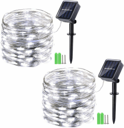 Geemoo 2 Stück Solar Weihnachtsbeleuchtung Außen 15M 150 LED, Solar Kupferdraht Lichterkette Aussen Weiß, 8 Modi, Solar lichterkette Wetterfest für Weihnachten Außen Garten Terrasse Outdoor