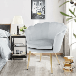 WOLMICS Sessel aus Samt Samtstuhl Mit Metallbeinen Sessel Für Wohnzimmer Schlafzimmer Schminktisch,Freizeitstuhl in Blumenform Hellgrau+Gold