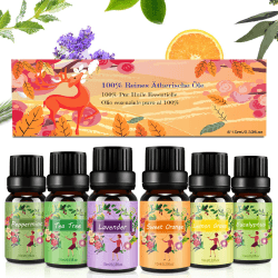 Ätherische Öle für Diffuser,Duftöl für Aromatherapie Diffusor,100% Rein Naturrein Aroma Diffuser Öl Set 6X10 ml - Orange, Lavendel, Teebaum, Zitrone, Eukalyptus und Pfefferminze Orange 10 ml (6er Pack)