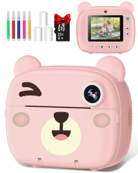 Sofortbildkamera Kinder, Gofunly Kinderkamera Sofortbildkamera 2,4 Zoll Bildschirm 1080P Videokamera Schwarzweiß Fotokamera mit 32GB SD Karte,3 Rollen Druckpapier,5 Farbige Stifte Geschenk für Kinder