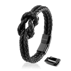 SERASAR Premium Lederarmband für Frauen [Knot] in Schwarz, Weiß, Rosa und Hellblau| Magnetverschluss aus Edelstahl | Inklusive Schmuckschachtel | Tolle Geschenkidee Schwarz 16.0 Zentimeter