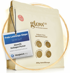 Glow25® Collagen Pulver [500g] - Das Original - Premium Kollagen Hydrolysat - Peptide Typ 1 und 3 - Perfekte Löslichkeit - Natur 500 g (1er Pack)