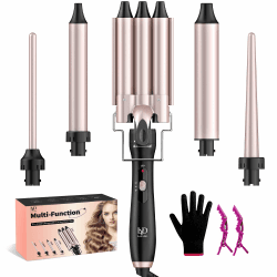 Lockenstab set 5 in 1 mit 3 Fässer LAYADO 9-32mm Welleneisen für Haare Lockenstab für Große/kleine Locken, Keramisches Welleneisen mit zwei Temperatureinstellungen, Anti-Hitze-Handschuh und 2 Clips