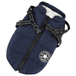 Hundejacken für den Winter Winddicht Wasserdicht 2 in 1 Outfit Kaltwettermantel Hundewestengeschirr Welpen Winter Warme Jacke Kleines Blau M