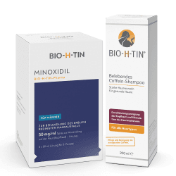 Minoxidil BIO-H-TIN 50 mg/ml Spray, Lösung zum Auftragen auf die Kopfhaut 3x 60 ml + BIO-H-TIN Belebendes Coffein-Shampoo, 200 ml