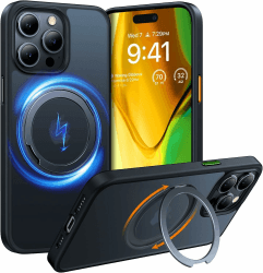TORRAS 360° Magnetischer Ring Ständer für iPhone 15 Pro Max Hülle für MagSafe [Zertifiziert Stoßfest] Schlankes durchscheinendes Luxus Matt Handyhülle Ostand R Schwarz