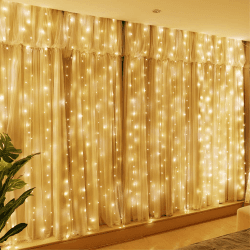 HXWEIYE 300LED Lichtervorhang Warmweiß, 3mx3m Lichterkettenvorhang USB 8 Modi LED Lichterkette mit 12 Haken Fernbedienung Timer verstellbare Helligkeit für Weihnachten Party Innen und außen Deko