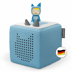 tonies Toniebox Starter Set inkl. 1 Kreativ Figur – Audioplayer für Hörbücher und Lieder für Kinder, einfach zu bedienende kabellose Musikbox BZW. Lautsprecher, 7 Std. Akku, Hellblau