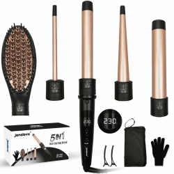 32mm Lockenstab mit Verschiedenen Aufsätzen, janelove 5 in 1 Lockenstab Große Locken Set, 80-230℃ Einstellbare Temperatur Haarglätter Bürste Lockenstab Set mit LCD Display