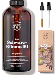 Bionoble Schwarzkümmelöl Bio 100ml - Glasflasche + Pipette + Pumpe - 100% Kaltgepresst + Ungefiltert - Gesicht, Körper, Haare - Ägyptisches Schwarzkümmel Öl - Vegan Organic Black Seed Oil Schwarzkümmelöl 100 ml (1er Pack)