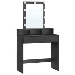 VASAGLE Schminktisch mit LED-Beleuchtung, einstellbare Helligkeit, Frisiertisch mit Spiegel, Kosmetiktisch mit 2 Schubladen und 3 offenen Fächern, Frisierkommode, modern, schwarz RDT114T16