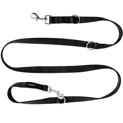vitazoo Hundeleine in schwarz 2mx2,5cm, stabil und in 3 Längen verstellbar – auch als Führleine für große Hunde geeignet – bissfeste Welpenleine, Dog Leash
