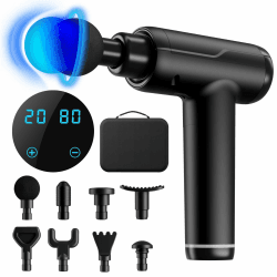 Massagepistole, Handgehalten Muscle Massage Gun 20-Gang-Percussion-Massagegerät mit LCD-Touchscreen Cordless Tiefengewebe mit 8 Massageköpfen Schwarz