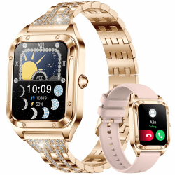 SIEMORL Smart Watch für Damen, 1,56 Zoll Fitnessuhr Bluetooth Anrufe Armbanduhr mit Pulsmesser,Schlafmonitor,Schrittzähler, SpO2,Sportuhr,Aktivitätstracker für iOS Android, Rosa Rose