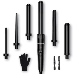 Lockenstab Große und Kleine Locken Set - 6 in 1 Mit Verschiedenen Aufsätzen Antistatische Keramik Turmalin Beschichtung Welleneisen für Beach Waves