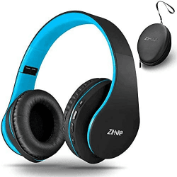 ZIHNIC Bluetooth Over Ear Kopfhörer, Wireless Faltbares Stereo Headset, Kabelloser Schalldämmung mit Eingebautem MikrofonMicro SD/TF FM, On Ear Headphones für Phones/Pads/PC (Schwarz Blau)