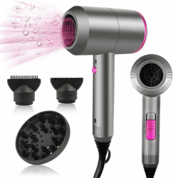 Faszin Föhn Fön ionen Haartrockner Hair Blow dryer 2000W AC Motor Professioneller Haarföhn mit 3 Hitze-Einstellungen, Kaltlufttaste mit 1 Diffusor & 2 Konzentratoren für viele Frisuren grau