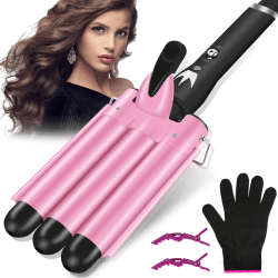 LAYADO Lockenstäbe 3 Fässer Welleneisen Große 22mm Welleneisen für Haare Einstellbar Schnell Eerhitzendes Beach Waves Lockenstab Professionelle Styling-Tool Für Langes/Kurzes Haar Lockenstab (25mm)