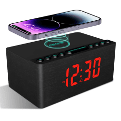 ANJANK Radiowecker Digital mit USB-Ladegerät,Lauter Wecker mit Lautsprecher,Digitaler wecker mit FM-Radio,Dimmer,Snooze,LED Display Alarm Clock,Uhrenradio aus Holzmaserung,wecker ohne Ticken(Schwarz) Schwarz+fm