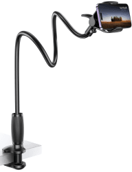 Lamicall Schwanenhals Handyhalterung für Bett, Handyhalter - [80mm Klemmbasis] Flexible Lang Arm Handy Halterung Tisch, 360 Grad Drehung Handy Ständer für iPhone, Samsung, 4-7 Zoll Smartphone Schwarz