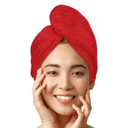 LUXTOGO Haarturban–100% Baumwolle–Premium Qualität Haarhandtuch mit Knopf und Elastisch–Schnelltrocknend Kopfhandtuch Turban–Super Saugfähig Haar Handtuch Turban ohne Mikrofaser (Rot, 1 STK)
