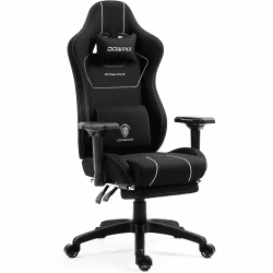 Dowinx Gaming Stuhl Stoff mit Taschenfederkissen, Ergonomischer Gaming Sessel mit Massagefunktion, PC Bürostuhl Groß und Hoch mit Fußstützen XXL, Schwarz