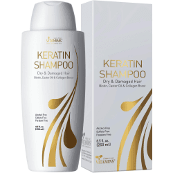 Vitamins Keratin Shampoo für kaputtes Haar - Haarpflege Feuchtigkeitsshampoo mit Biotin, Collagen, Castor Oil, Arganöl und Kokosöl Hair Treatment für Damen und Herren