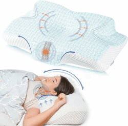 Elviros Orthopädisches Kissen aus Memory Foam, Nackenstützkissen, Seitenschläferkissen, Kopfkissen Nackenschmerzen, Schlafkissen für Bauchschläfer/Seitenschläfer/Rückenschläfer, Blau & Weich Blau 64 x (12.5/10.5) x 36cm weich