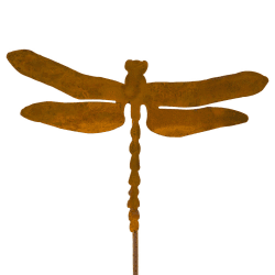 JYUECIAN Edelrost Blumenstecker Libelle 20cm Breit Gartenstecker Rost Gartendeko für Draußen, Metall Figuren Rost Deko für Terrasse Balkon Blumentopf