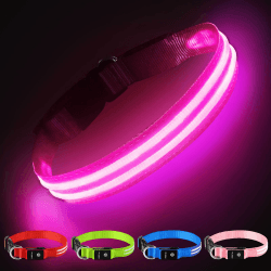 PcEoTllar Hundehalsband Leuchtend Aufladbar, Leuchthalsband Hund Wasserdichtes Einstellbare Blinklicht LED Halsband Hund für Kleine Mittlere Große Hunde, Sichtbarkeit im Dunkeln, Rosa-L