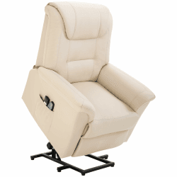 HOMCOM Sessel mit Aufstehhilfe, Elektrischer Massagesessel, Relaxsessel mit Liegefunktion, Fernsehsessel mit Seitentasche, Fernbedienung, Kunstleder, bis 150 kg, Creme