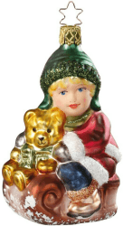 Inge-Glas Weihnachtsfiguren Glas 1-Stk. Schlittenfahrt mit Bär 11cm (10340S015-A)
