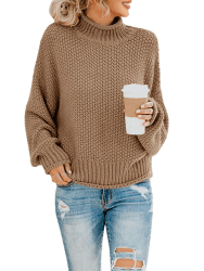 Saodimallsu Damen Pullover Rollkragen Oversized Fledermaus Langarm Sweatshirt Lose Grobstrick Casual Sweater