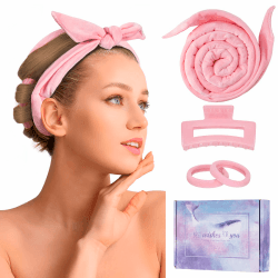 CORATED Neue Lockenwickler Ohne Hitze, Heatless Curls Band Samt über Nacht mit Haarnadel Rutschfeste Locken über Nacht, Lockenwickler für langes Haar, DIY Lockenwickler Roze